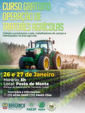Curso gratuito de Operação de Tratores Agrícolas abre inscrições em Bragança Paulista