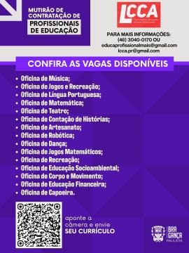 Aberta seleção para Oficineiros e Monitores na Rede Municipal de Ensino