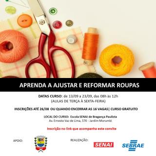 16.08.2022 Inscrições abertas para curso gratuito “Aprenda a ajustar e reformar roupas”