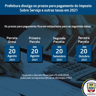 Prazos para pagamentos de impostos em 2021