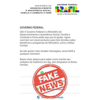 Prefeitura alerta para mensagens falsas sobre atualização do Bolsa Família e CadÚnico