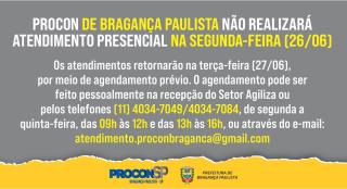 22.06.2023 Procon não realizará atendimento na próxima segunda-feira 26_06