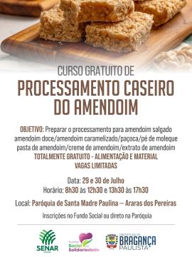 Curso gratuito ensina processamento caseiro do amendoim