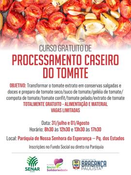 Curso gratuito ensina processamento caseiro do tomate
