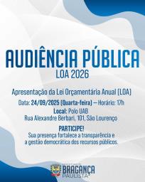 Prefeitura realizará audiência pública para apresentação da LOA 2026