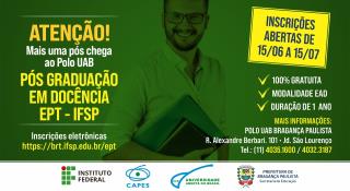 Polo UAB de Bragança Paulista abre inscrições gratuitas para curso de pós-graduação em Docência EPT