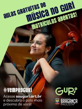 GURI abre mais de 150 vagas gratuitas para cursos de música em Bragança Paulista