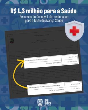 Realocação de recursos garante R$ 1,3 milhão para o Mutirão Avança Saúde