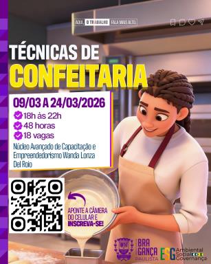 Doçura que gera oportunidades em curso gratuito de confeitaria