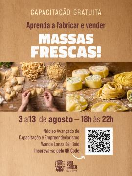 Capacitação gratuita oferece formação em produção e venda de massas frescas