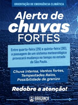 Defesa Civil alerta para risco de chuvas fortes e ventos intensos entre quarta (29) e quinta-feira (30)