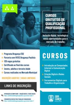 Cursos gratuitos de qualificação profissional abrem 120 vagas