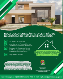 Divulgação Novas normas para Certidão de Numeração de Imóvel em Paraibuna