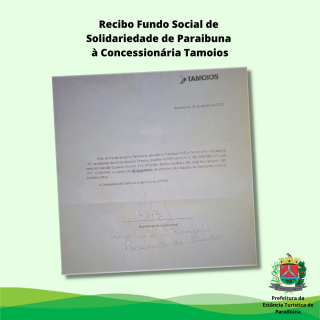Recibo Fundo Social de Solidariedade de Paraibuna à Concessionária Tamoios