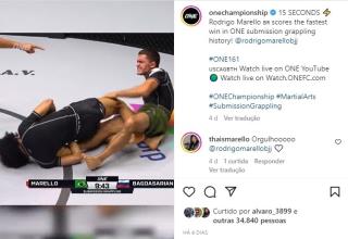 02 - Print do Instagram do ONE Championship, enaltecendo à vitória de Rodrigo Marello na competição.