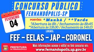 Provas do Concurso público da Prefeitura de Fernandópolis acontecem neste domingo,04
