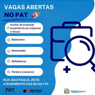 PAT de Fernandópolis anuncia novas oportunidades de trabalho