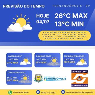 PREVISÃO DO TEMPO PARA OS PRÓXIMOS DIAS