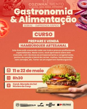 Prefeitura abre inscrições para curso de hambúrguer artesanal