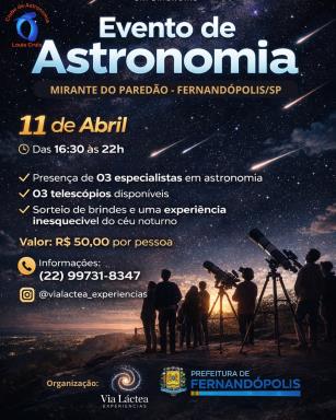 “Mirante do Paredão” terá evento de astronomia no sábado
