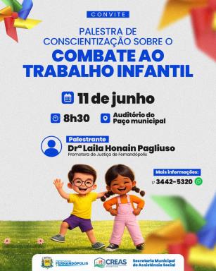 Promotora fará palestra sobre combate ao trabalho infantil