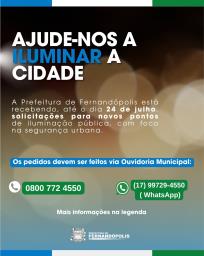 Prefeitura de Fernandópolis irá instalar novos pontos de iluminação na cidade