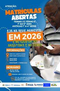 EJA abre matrículas para 1º ao 5º ano em três unidades do município