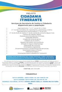 Cidadania Itinerante estará em Fernandópolis em 19 e 20 de fevereiro