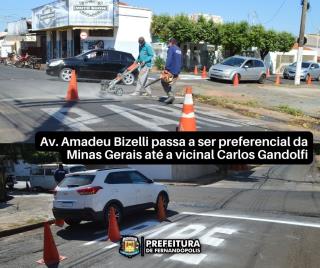Av. Amadeu Bizelli passa a ser preferencial da Minas Gerais até a vicinal Carlos Gandolfi