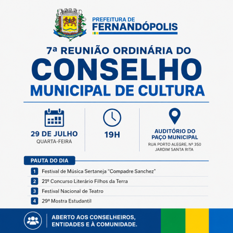 Conselho Municipal de Cultura realiza reunião ordinária no dia 29 de julho