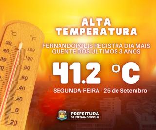 Com 41.2º C, Fernandópolis registra nova maior temperatura dos últimos três anos