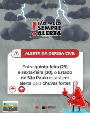 Defesa Civil alerta para fortes chuvas