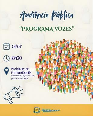 Última audiência do Programa Vozes acontece nesta quarta-feira, 01