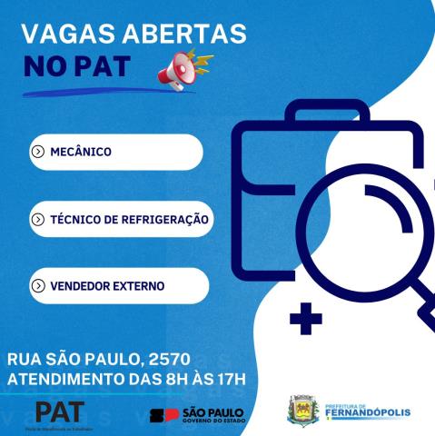 PAT anuncia novos postos de trabalho em Fernandópolis