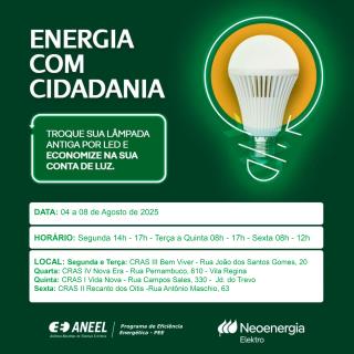 Projeto “Energia com Cidadania” promove troca de lâmpadas para famílias de baixa renda em Fernandópolis