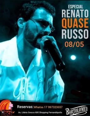 Show “Renato Quase Russo” será realizado nesta sexta-feira em Fernandópolis