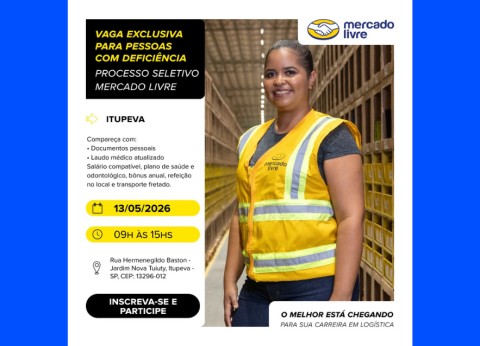 Mercado Livre abre processo seletivo para pessoas com deficiência em Itupeva com apoio da Prefeitura