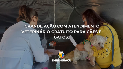 Grande ação com atendimento veterinário gratuito para cães e gatos - 18/07/2026